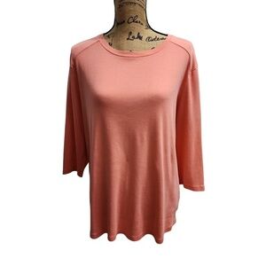 Eddie Bauer Coral Pink 3/4 Sleeve Relaxed Fit Top Casual Comfort Spring Summer